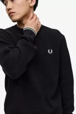 Fred Perry Waffle Stitch Men’s Jumper Black WQVAU5167