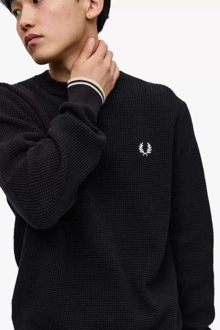 Fred Perry Waffle Stitch Men’s Jumper Black WQVAU5167