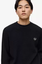 Fred Perry Waffle Stitch Men’s Jumper Black WQVAU5167