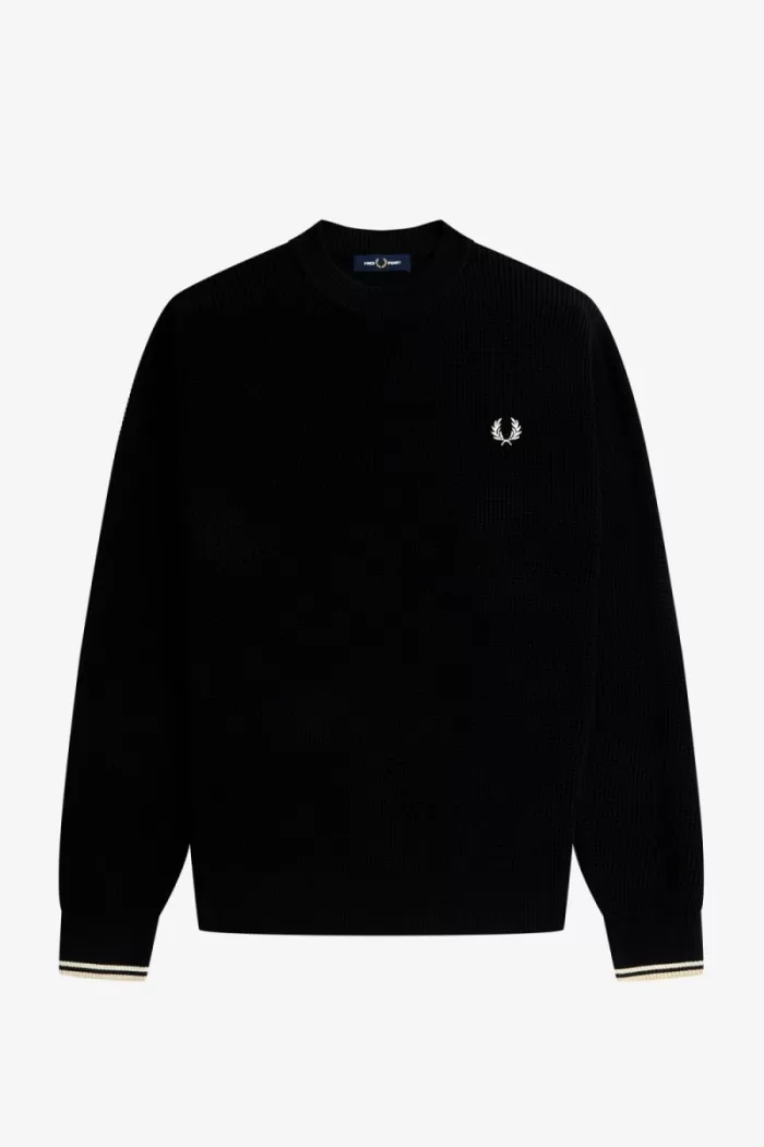 Fred Perry Waffle Stitch Men’s Jumper Black WQVAU5167