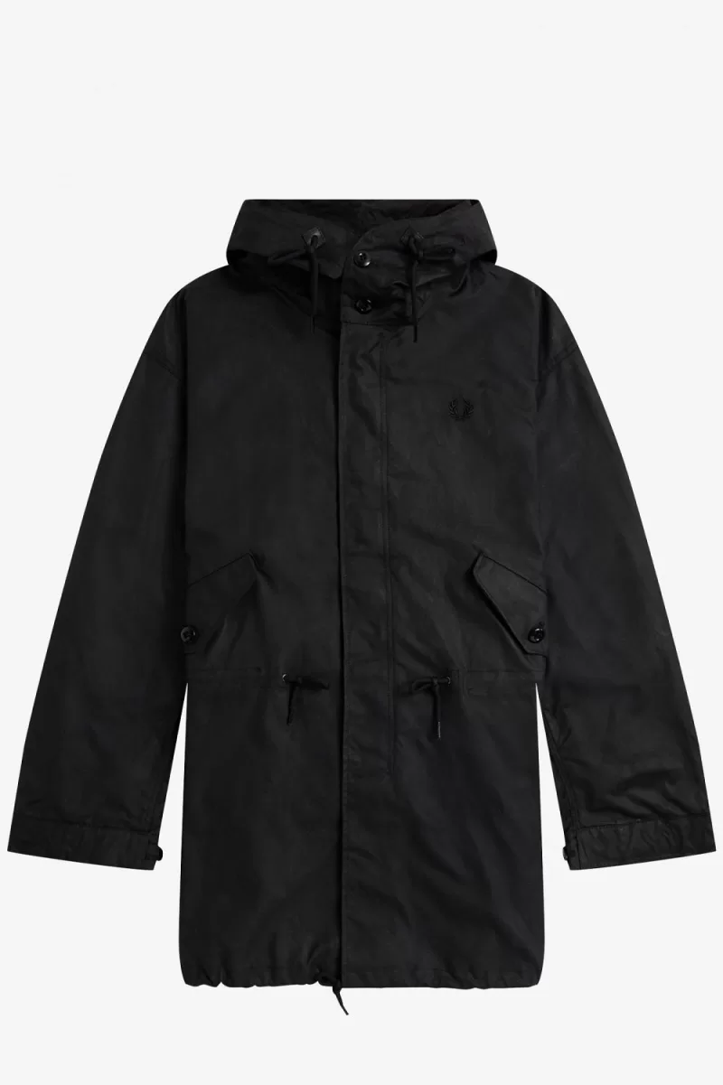 Fred Perry Waxed Cotton Mens Parka Black 810 ZOOM - Fred Perry Waxed Cotton Men's Parka Black SCOID8041