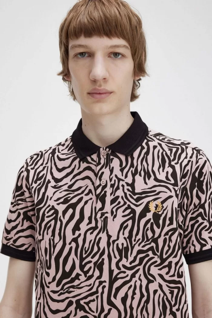 Fred Perry Zebra Print Men’s Shirt Dusty Rose Pink JACBQ7532