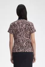 Fred Perry Zebra Print Women’s Polo Shirt Dusty Rose Pink DOUXJ4975