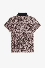 Fred Perry Zebra Print Women’s Polo Shirt Dusty Rose Pink DOUXJ4975