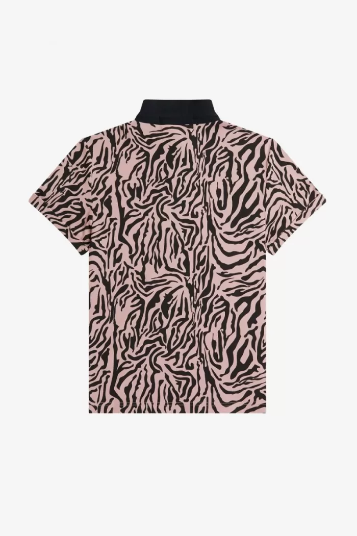 Fred Perry Zebra Print Women’s Polo Shirt Dusty Rose Pink DOUXJ4975