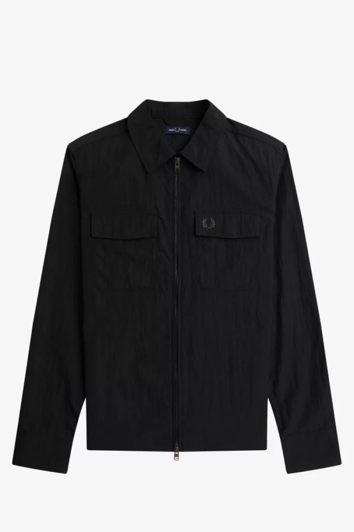 Fred Perry Zip-Through Men’s Shirt Black QJGDY3721