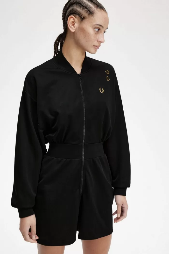 Fred Perry Zip-Through Playsuit Women’s Dress Black JUCTX7584