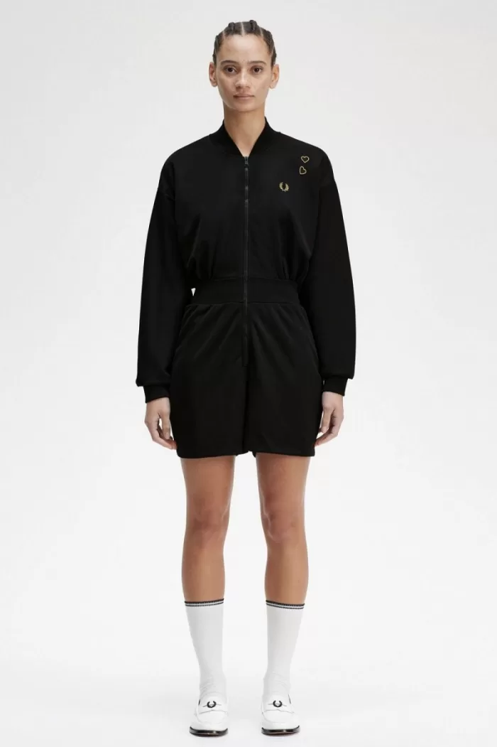 Fred Perry Zip-Through Playsuit Women’s Dress Black JUCTX7584