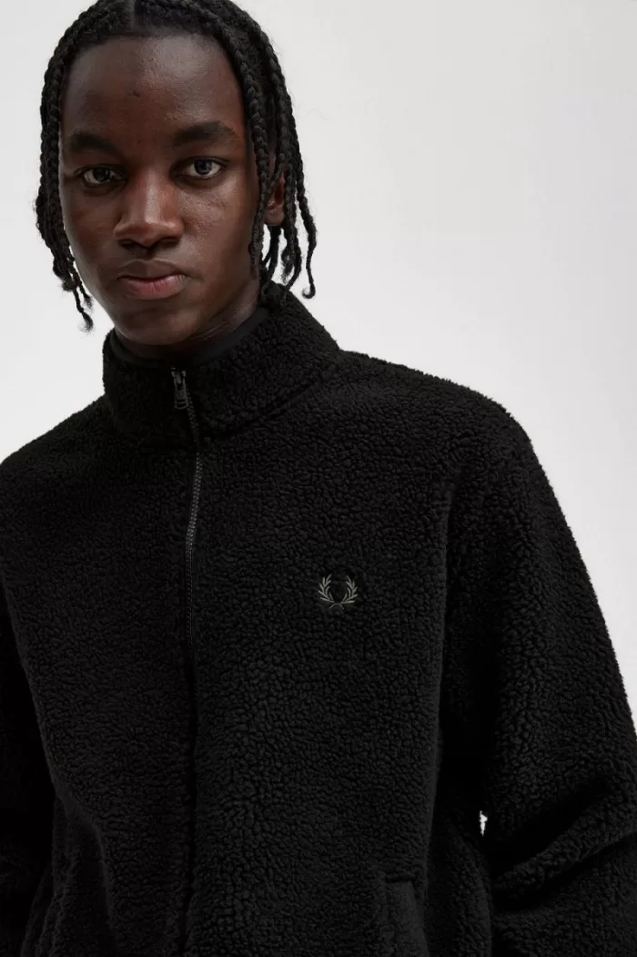 Fred Perry Zip Through Borg Fleece Men’s Sweatshirts Black VXKCW5983