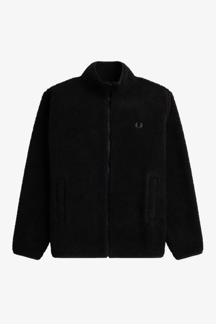 Fred Perry Zip Through Borg Fleece Men’s Sweatshirts Black VXKCW5983