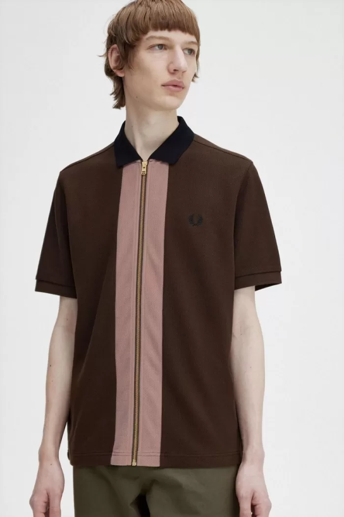 Fred Perry Zip Through Men’s Polo Shirt Burnt Tobacco ZBOTJ6051