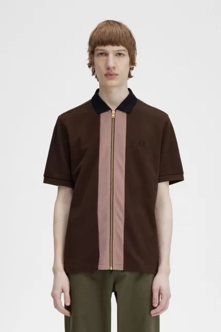 Fred Perry Zip Through Men’s Polo Shirt Burnt Tobacco ZBOTJ6051